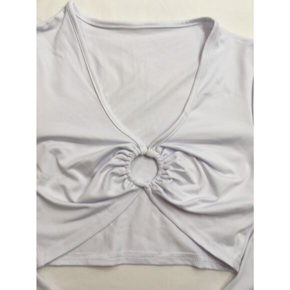 Crop Top Women's Small White Long Sleeve V-Neck - Picture 2 of 5
